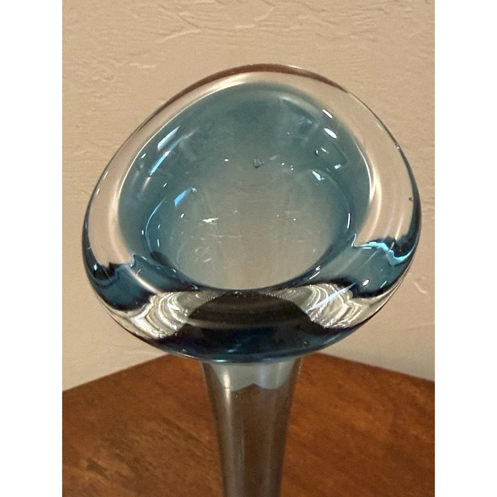 VTG Swedish Art Glass Bo Borgstrom Aseda Calla Blue Bone Bubbles Vase 9